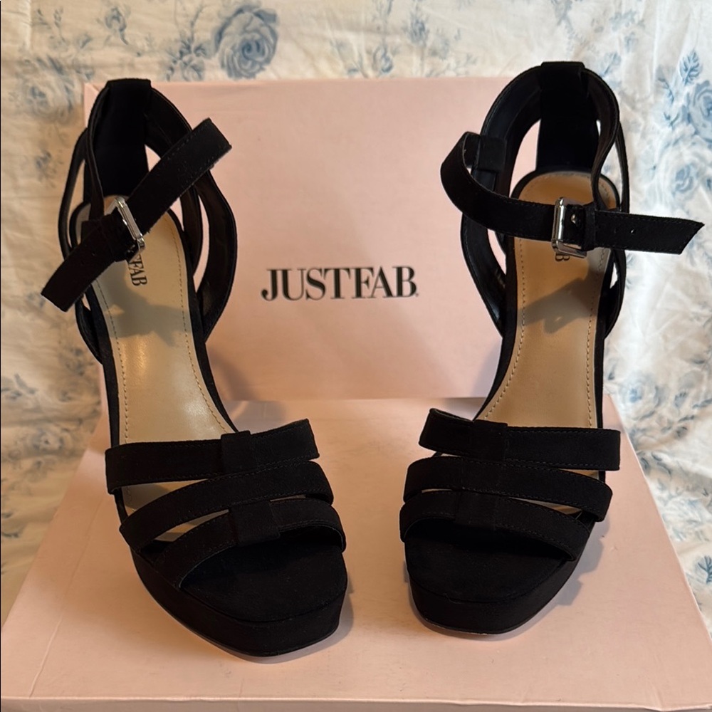 JustFab Black Strappy Stiletto Heels